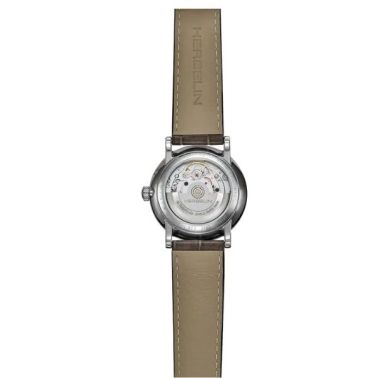 Montre Michel Herbelin Inspiration automatique Phase de lune cadran argenté bracelet cuir marron 38 mm