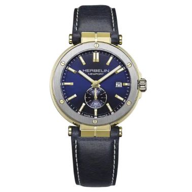 Montre Herbelin Newport Quartz Date cadran bleu bracelet cuir bleu 40,5 mm