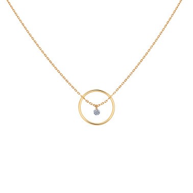 Collier La Brune et La Blonde Excentrique Rond en or jaune diamant taille brillant 0,22 carat