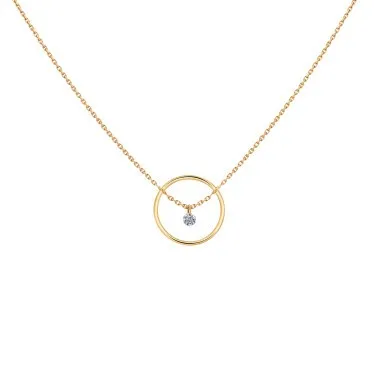 Collier La Brune et La Blonde Excentrique Rond en or jaune diamant taille brillant 0,22 carat