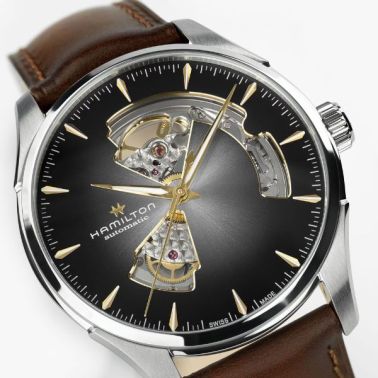 Hamilton Jazzmaster Open Heart Auto watch with silver dial and brown leather strap, 40 mm