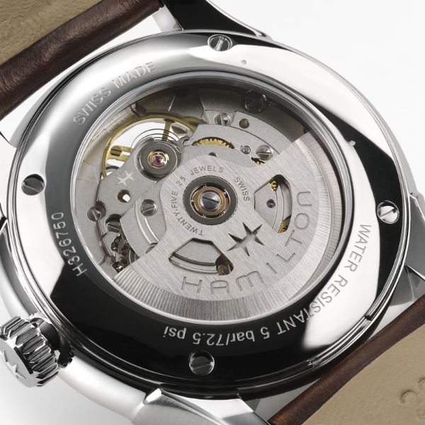 Hamilton Jazzmaster Open Heart Auto watch with silver dial and brown leather strap, 40 mm