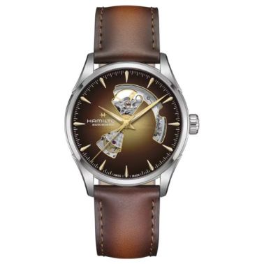 Hamilton Jazzmaster Open Heart Auto watch with brown dial and brown leather strap, 42 mm