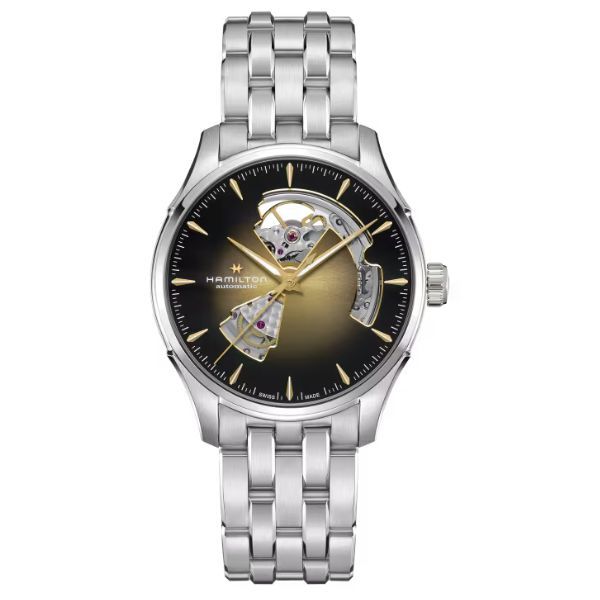 Montre Hamilton Jazzmaster Open Heart Auto cadran doré bracelet acier 40 mm