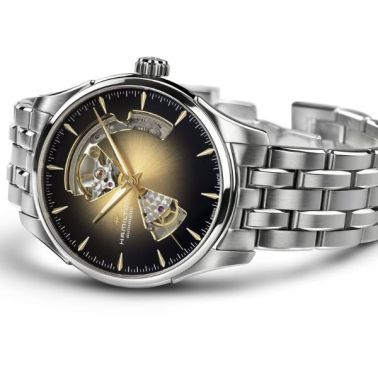 Montre Hamilton Jazzmaster Open Heart Auto cadran doré bracelet acier 40 mm