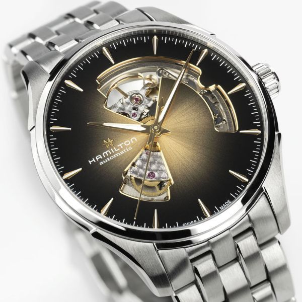 Montre Hamilton Jazzmaster Open Heart Auto cadran doré bracelet acier 40 mm
