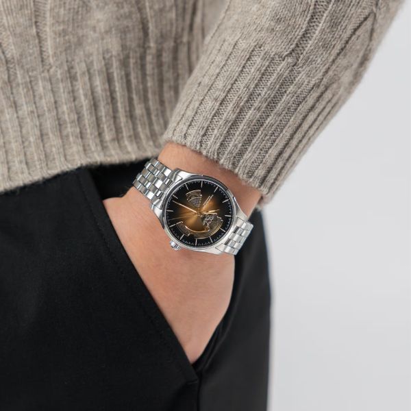 Montre Hamilton Jazzmaster Open Heart Auto cadran doré bracelet acier 40 mm
