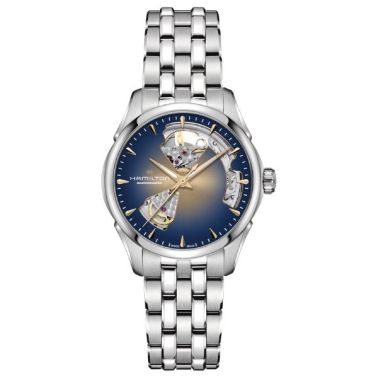 Montre Hamilton Jazzmaster Lady Open Heart Auto cadran bleu et marron bracelet acier 36 mm