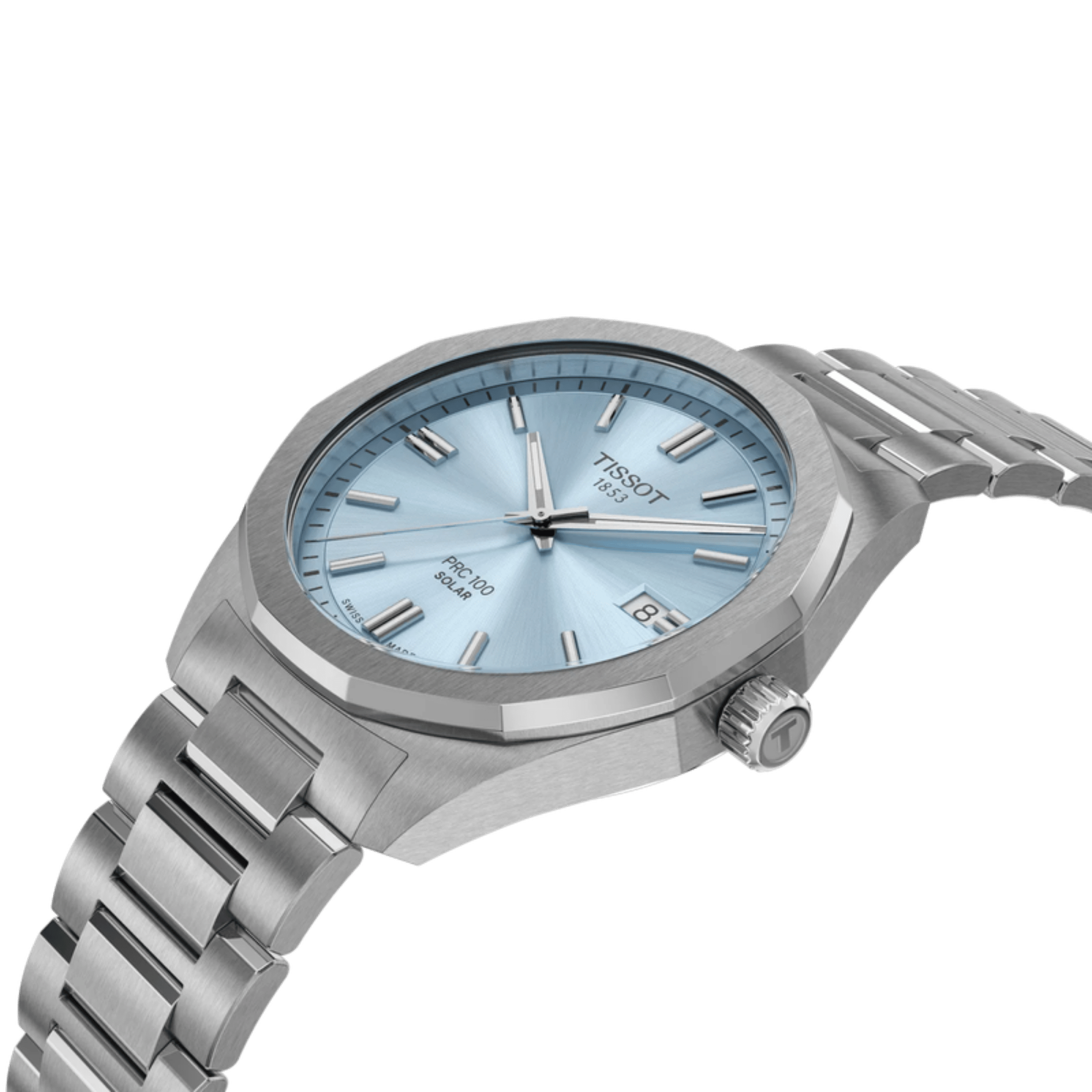 Montre Tissot T-Classic PRC 100 Solar quartz solaire cadran bleu glacier bracelet acier 39 mm
