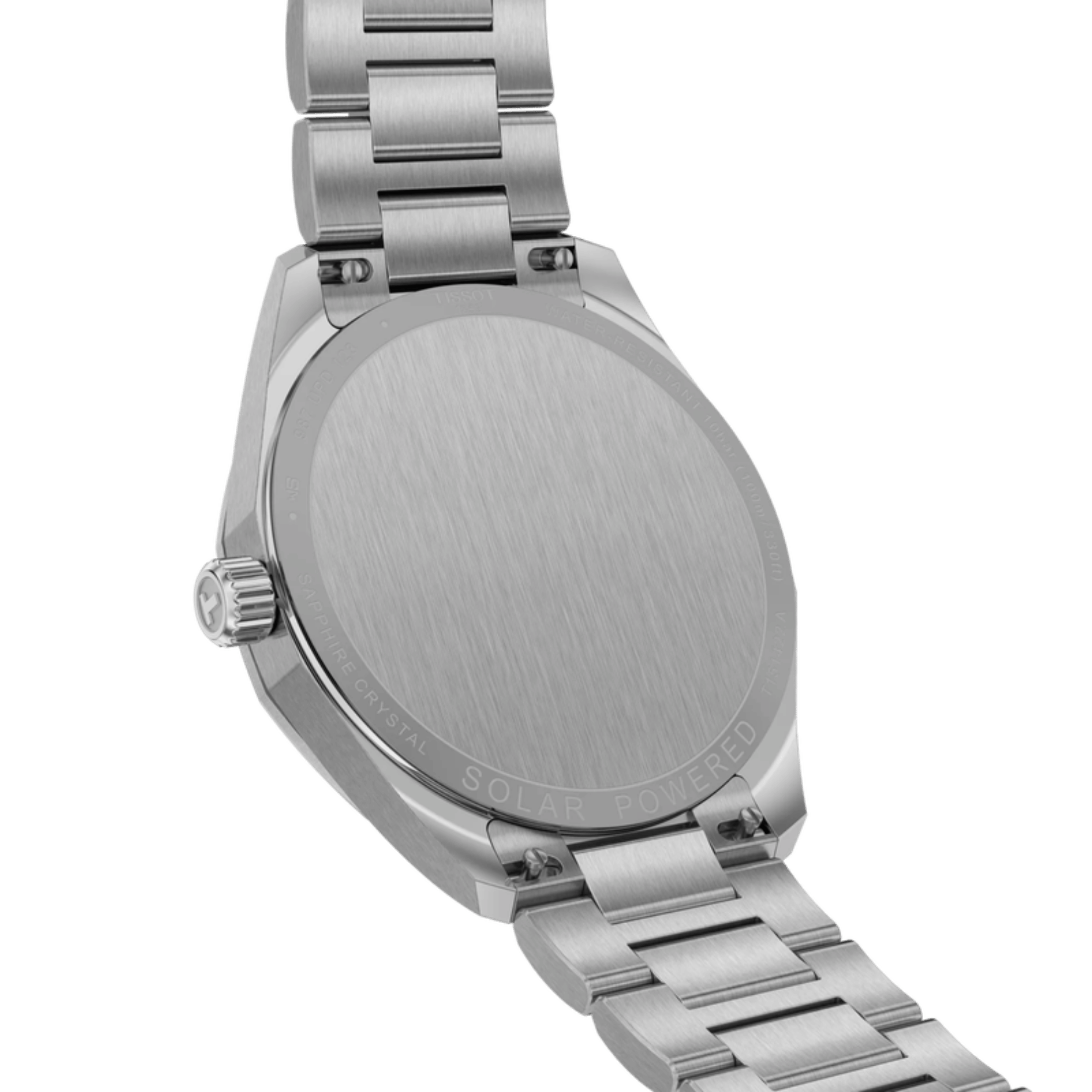 Montre Tissot T-Classic PRC 100 Solar quartz solaire cadran bleu glacier bracelet acier 39 mm