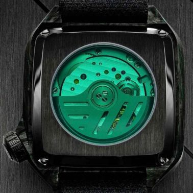 Montre March LA.B AM2 Automatique Nyctalope en carbone bracelets jacquard vert et noir 38 mm