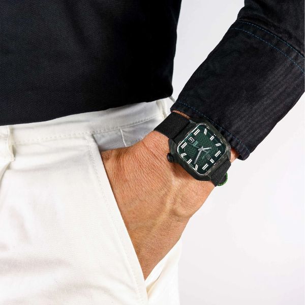 Montre March LA.B AM2 Automatique Nyctalope en carbone bracelets jacquard vert et noir 38 mm