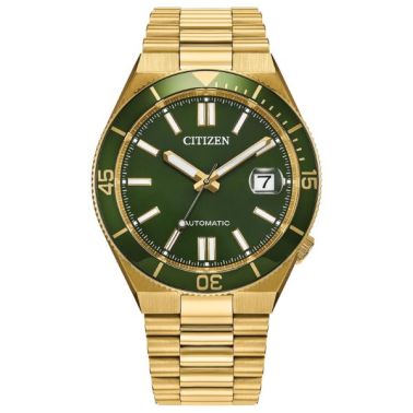 Citizen Tsuyosa Shore automatic watch with green dial and gold bracelet, 40 m