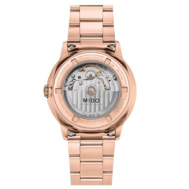 Montre Mido Commander Datoday automatique cadran vert bleu bracelet acier PVD or rose 40 mm