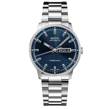 Mido Commander Datoday Automatic Watch with Blue Dial and 40 mm Steel Bracelet