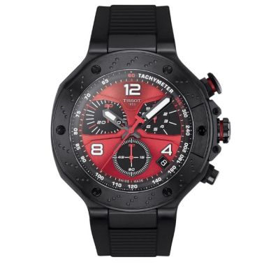 Tissot T-Sport T-Race MOTOGP Chronograph quartz watch with red dial and black rubber strap, 45 mm