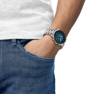 Tissot T-Sport PR 516 quartz chronograph blue dial steel bracelet 40 mm