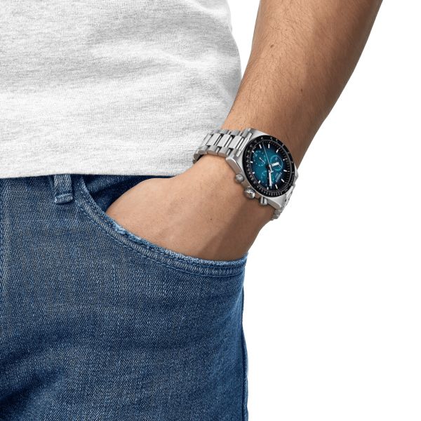 Tissot T-Sport PR 516 quartz chronograph blue dial steel bracelet 40 mm