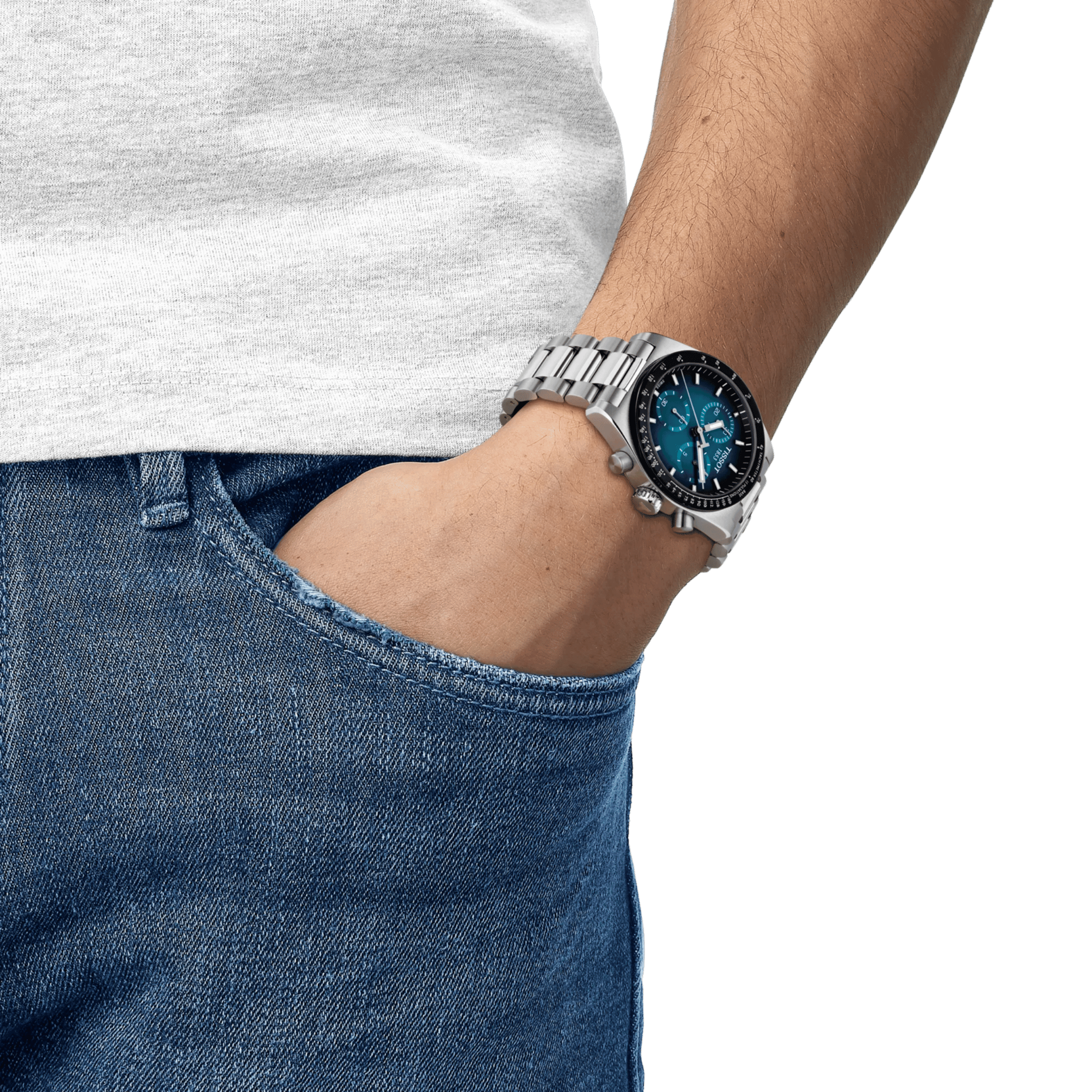 Tissot T-Sport PR 516 quartz chronograph blue dial steel bracelet 40 mm