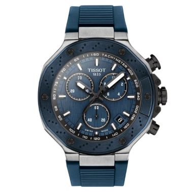 Tissot T-Sport T-Race Chronograph quartz watch blue dial blue rubber strap 45 mm