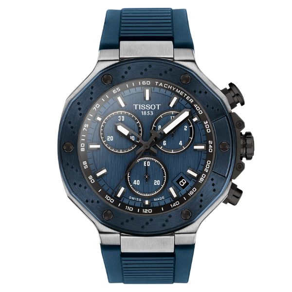 Tissot T-Sport T-Race Chronograph quartz watch blue dial blue rubber strap 45 mm