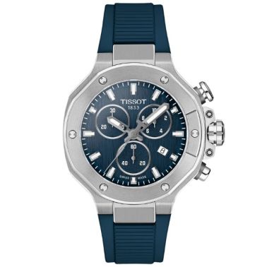 Tissot T-Sport T-Race Chronograph quartz watch blue dial blue rubber strap 38 mm