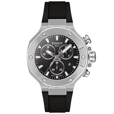 Tissot T-Sport T-Race Chronograph quartz watch black dial blue rubber strap 38 mm