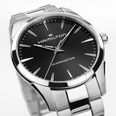 Montre Hamilton Jazzmaster quartz cadran noir bracelet acier 40 mm