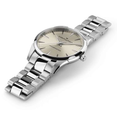 Montre Hamilton Jazzmaster quartz cadran beige bracelet acier 40 mm