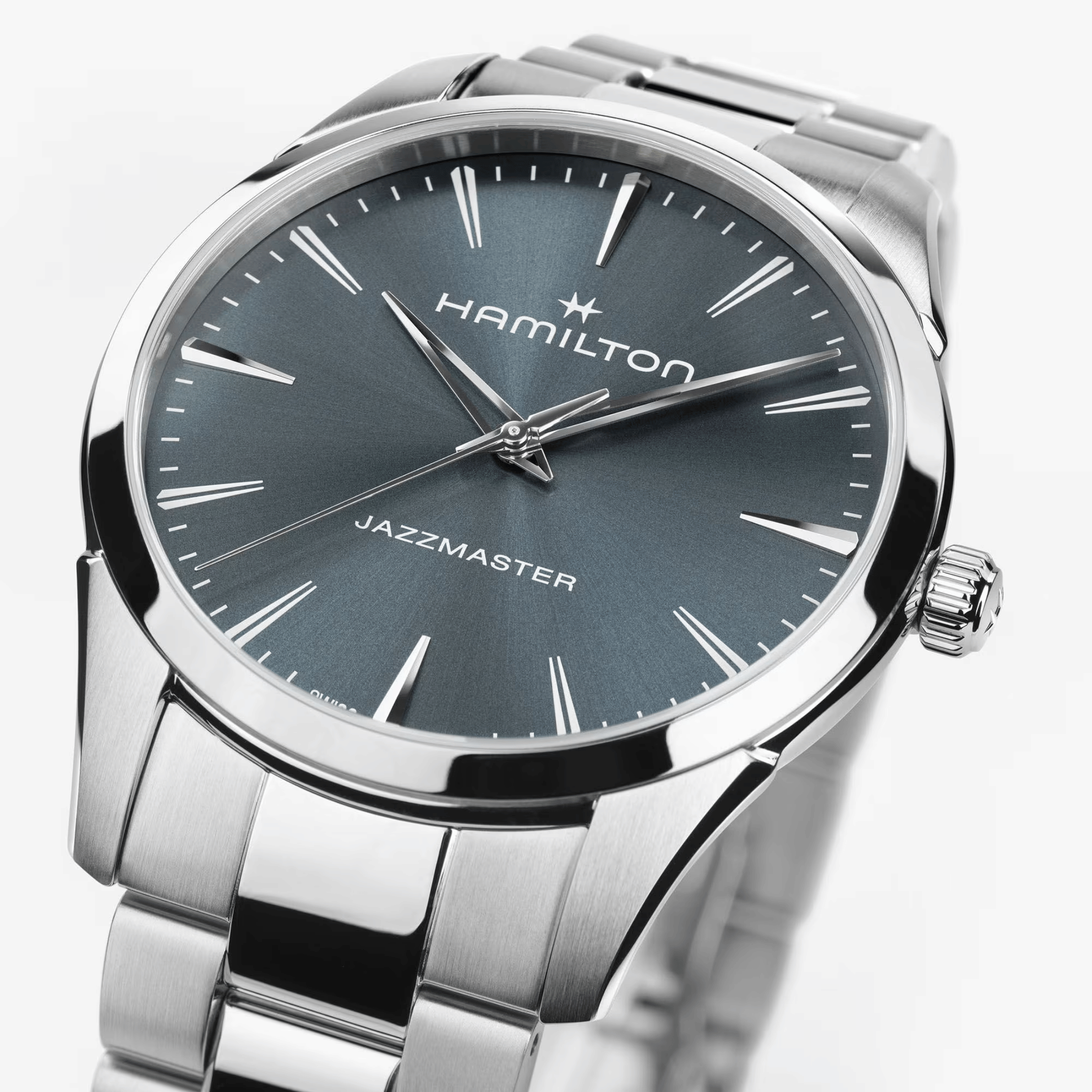 Hamilton Jazzmaster quartz blue dial steel bracelet 40 mm