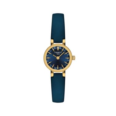 Montre Tissot Lovely Round PVD Or jaune quartz cadran bleu bracelet cuir 19,5 mm