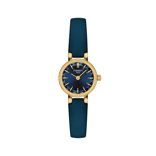 Montre Tissot Lovely Round PVD Or jaune quartz cadran bleu bracelet cuir 19,5 mm