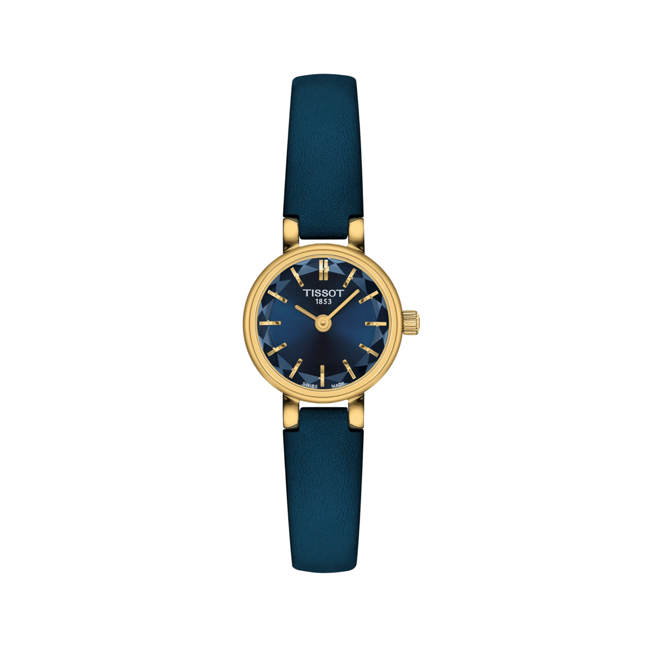 Tissot Lovely Round PVD yellow gold blue dial leather strap quartz 19.5 mm