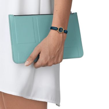 Tissot Lovely Round PVD yellow gold blue dial leather strap quartz 19.5 mm