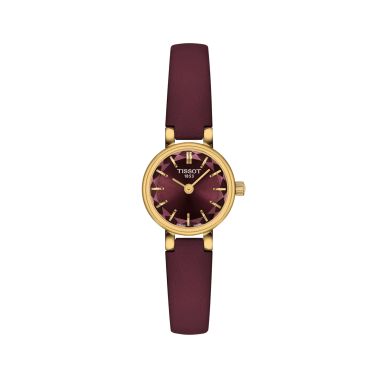 Montre Tissot Lovely Round PVD Or jaune quartz cadran bordeaux bracelet cuir 19,5 mm