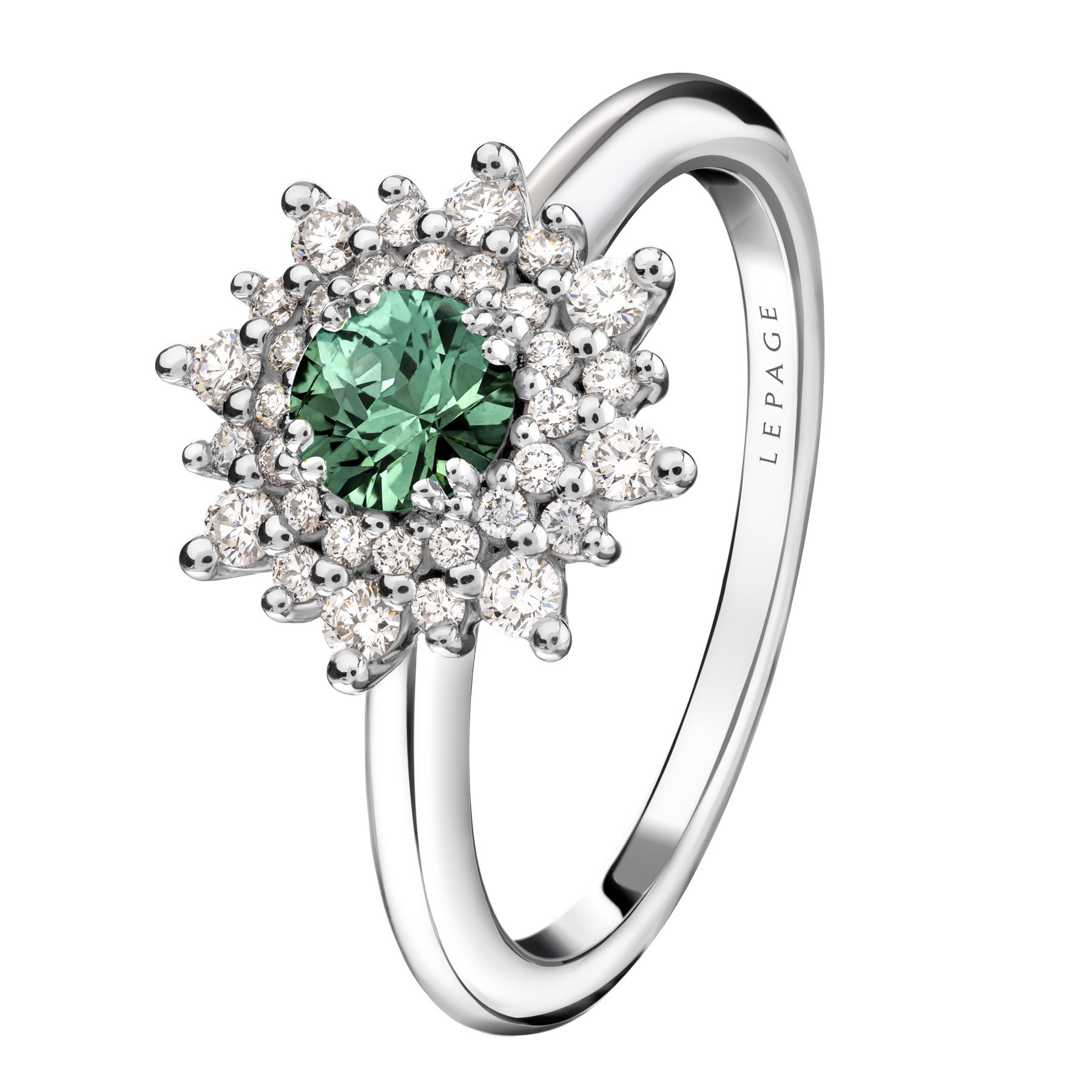 Bague Lepage Dentelle en or blanc, saphir vert et diamants