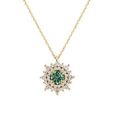 Collier Lepage Dentelle en or jaune, saphir vert et diamants