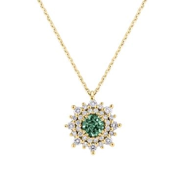 Collier Lepage Dentelle en or jaune, saphir vert et diamants