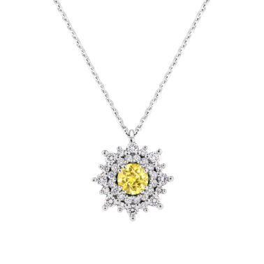 Collier Lepage Dentelle en or blanc, saphir jaune et diamants