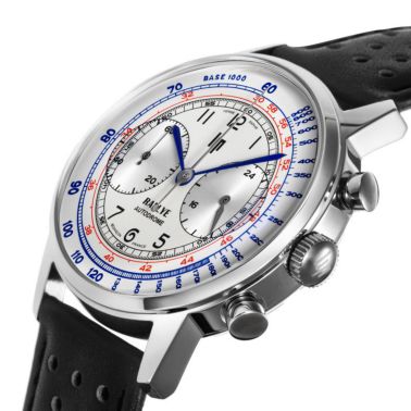 Montre Lip Rallye Chrono "Autodrome" méca-quartz cadran argenté bracelet cuir 40 mm