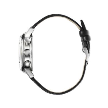 Montre Lip Rallye Chrono "Autodrome" méca-quartz cadran argenté bracelet cuir 40 mm