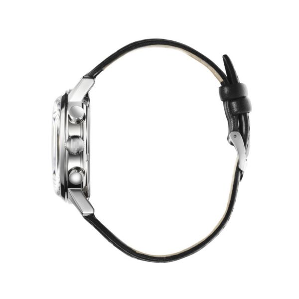 Montre Lip Rallye Chrono "Autodrome" méca-quartz cadran argenté bracelet cuir 40 mm