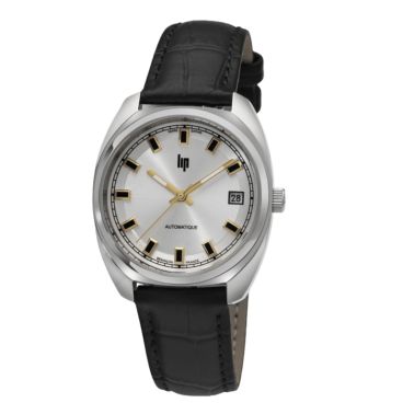 Lip Général De Gaulle automatic silver dial black leather strap 35 mm