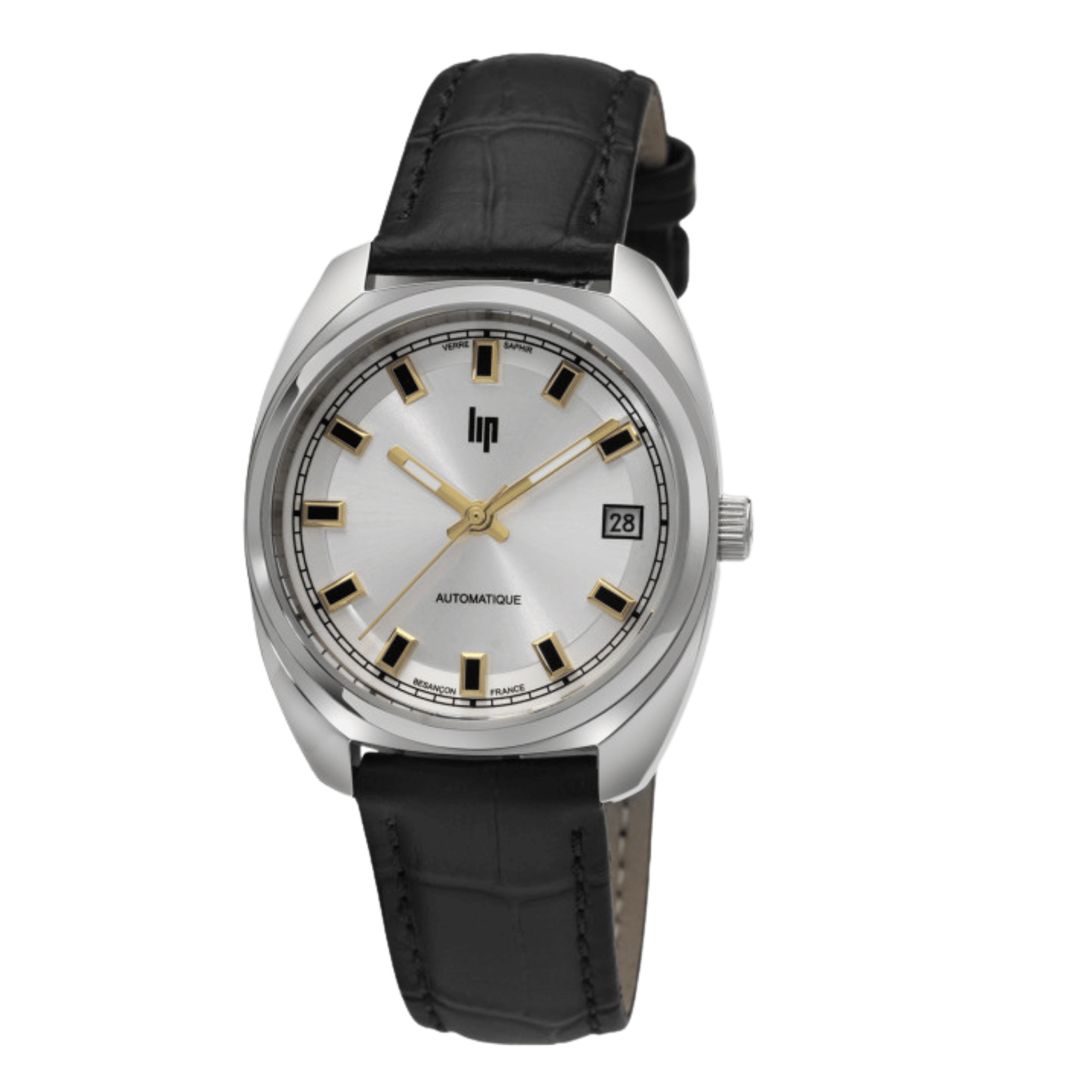 Lip Général De Gaulle automatic silver dial black leather strap 35 mm