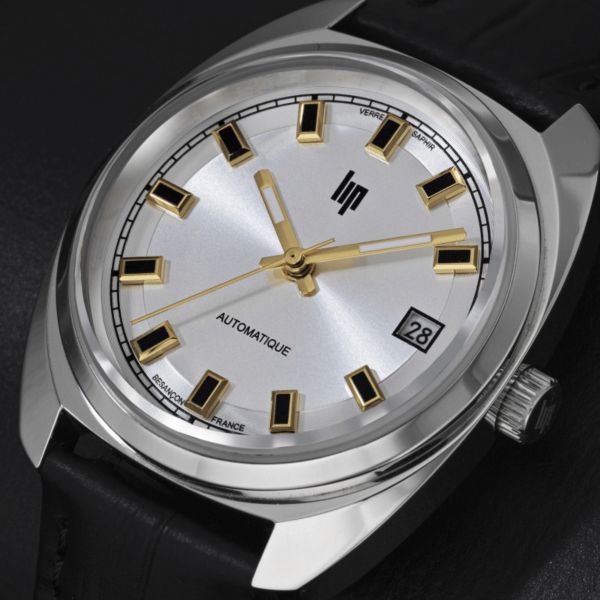 Lip Général De Gaulle automatic silver dial black leather strap 35 mm