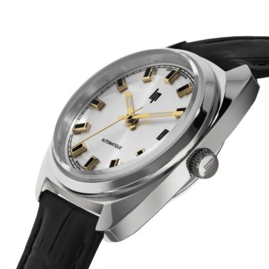 Lip Général De Gaulle automatic silver dial black leather strap 35 mm