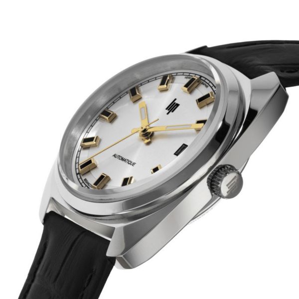 Lip Général De Gaulle automatic silver dial black leather strap 35 mm