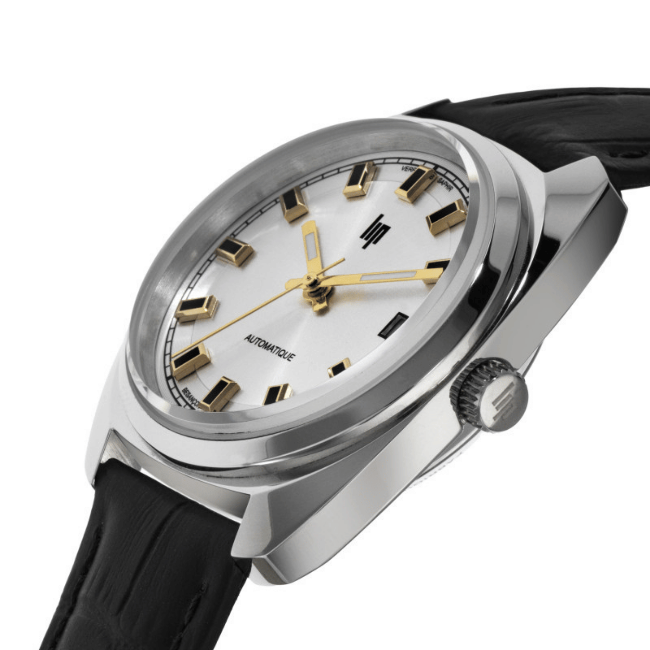 Lip Général De Gaulle automatic silver dial black leather strap 35 mm