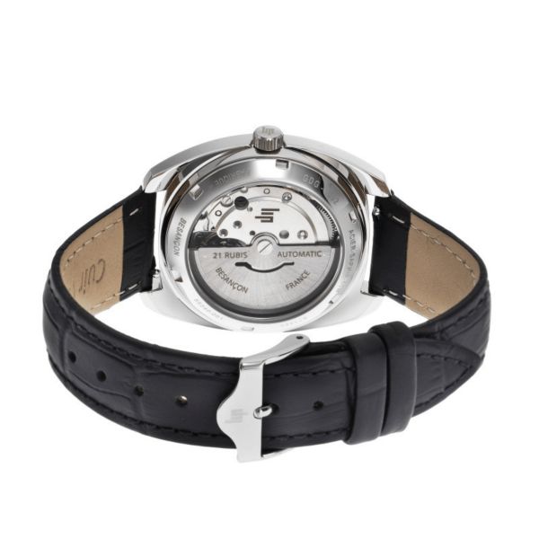 Lip Général De Gaulle automatic silver dial black leather strap 35 mm