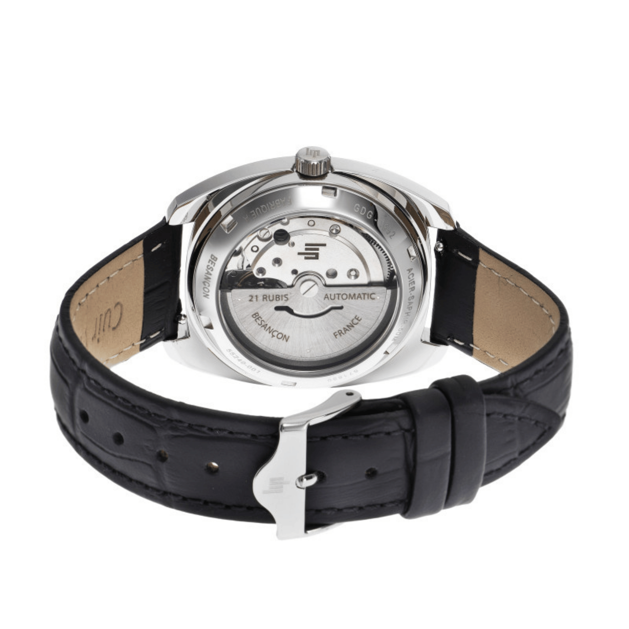 Lip Général De Gaulle automatic silver dial black leather strap 35 mm